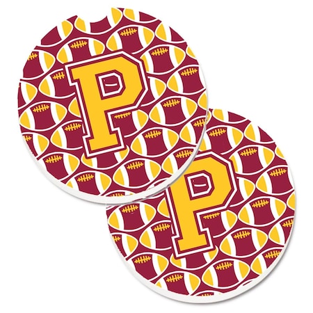 Letter P Football Maroon And Gold Set Of 2 Cup Holder Car Coaster